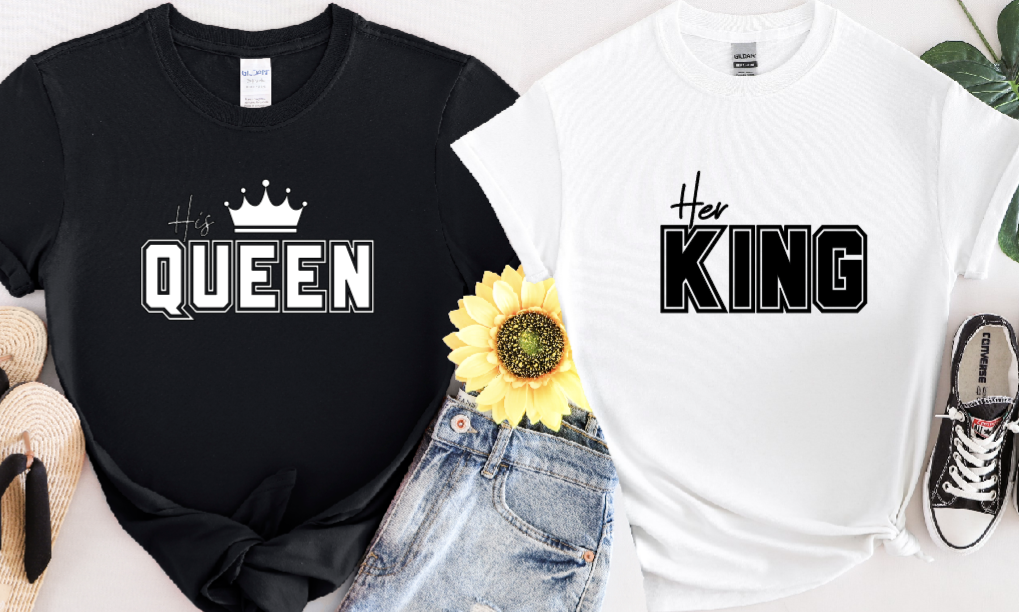 Couples tee - his queen/her king